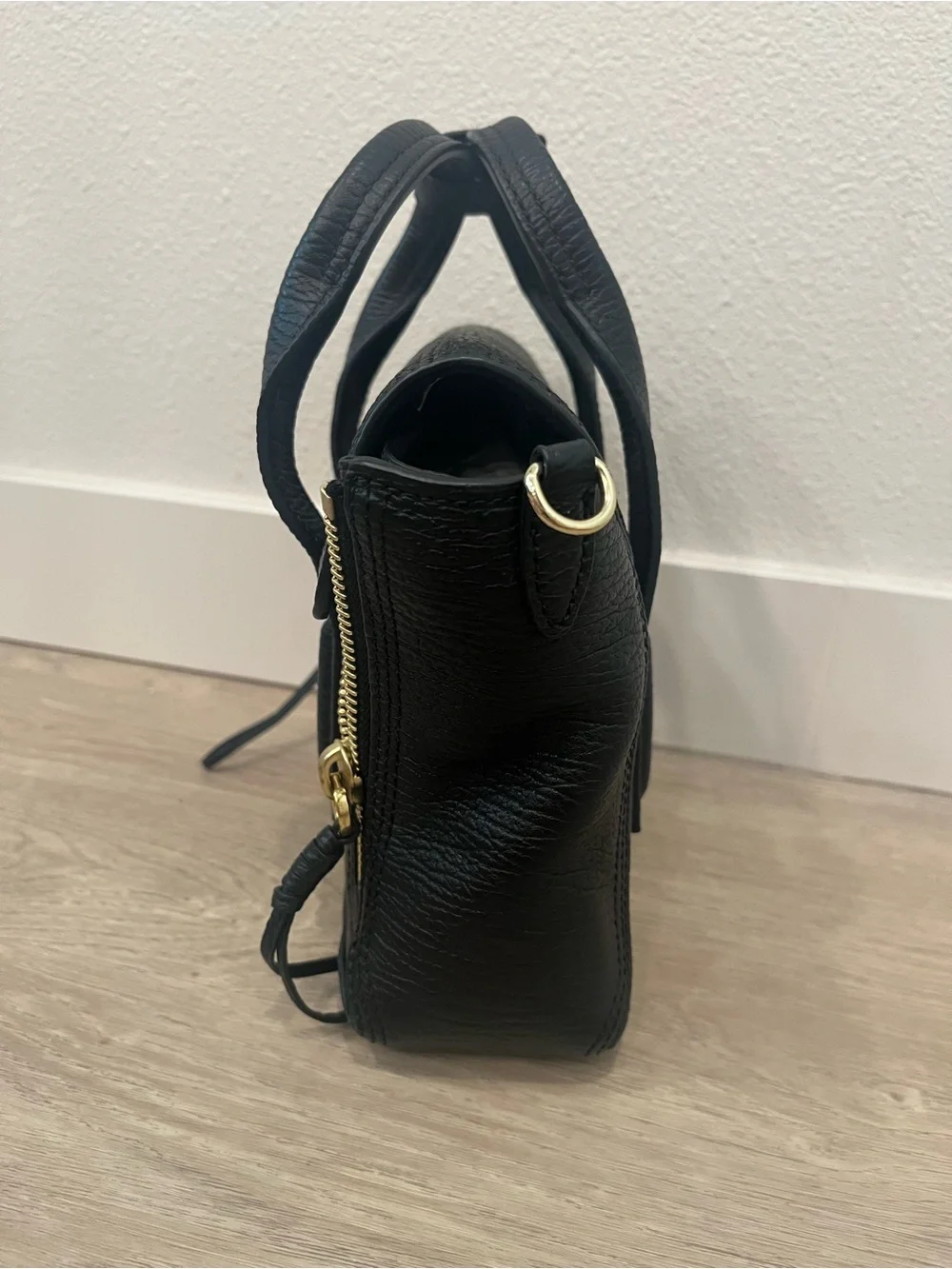 3.1 Phillip Lim Black Leather Mini Satchel with Gold Hardware